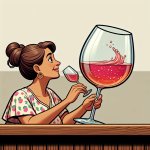 Woman drinking pink wine from HUGE glass