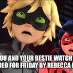 NOT THAT VIDEO!!!! | WHEN YOU AND YOUR BESTIE WATCH THE MUSIC VIDEO FOR FRIDAY BY REBECCA BLACK | image tagged in miraculous memebug,friday | made w/ Imgflip meme maker