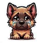 A cute dog german sheperd puppy with sad eyes filled with tears