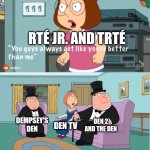 You Guys always act like you're better than me | RTÉ JR. AND TRTÉ; DEN 2 AND THE DEN; DEMPSEY'S DEN; DEN TV | image tagged in you guys always act like you're better than me | made w/ Imgflip meme maker