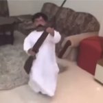 Little Arab man with a huge moustache and ak47