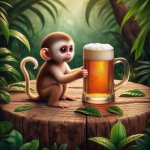 Monkey drinking beer