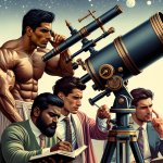muscalar men working at a telescope meme