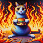 I can has cheeseburger cat among the flames