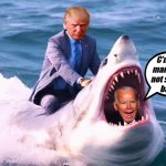 Trump rides shark that ate Biden