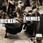 Pathfinder Stuff | ENEMIES; CHICKEN; ROMANIAN PIT | image tagged in madness - this is sparta | made w/ Imgflip meme maker