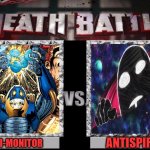 Death Battle Template | ANTISPIRAL; ANTI-MONITOR | image tagged in death battle template,dc,gurren,lagann,cosmic | made w/ Imgflip meme maker