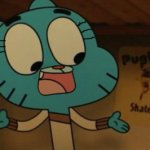 Gumball shocked, closing mouth (sister eyes)