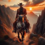 Cowboy riding a horse up a mountain