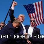 Trump "Fight, fight, fight" | FIGHT!  FIGHT!  FIGHT! | image tagged in donald j trump man of steel,trump,trump shot,fight | made w/ Imgflip meme maker