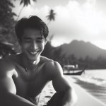 Young smiling man at the beach