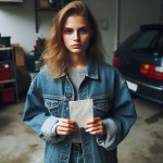 Young woman in garage