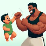 baby tries to punch muscular man in the face