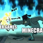 Other games | MINECRAFT; OTHER GAMES | image tagged in bill cipher getting punched,minecraft,video games,jpfan102504,funny memes | made w/ Imgflip meme maker