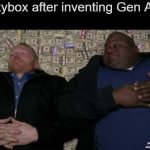 People after Inventing | Lankybox after inventing Gen Alpha; you thought it was just some random text, but it was me, Dio! | image tagged in people after inventing,memes,rich,lankybox | made w/ Imgflip meme maker