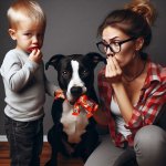 kid & Dog caught with candy