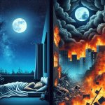 Expectation: good night sleep, reality: burning city and windows