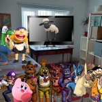 Wario and Friends dies by a cursed EAS while watching Shaun the Sheep in their bedroom | image tagged in bedroom,wario dies,crossover | made w/ Imgflip meme maker