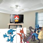 Agumon and Friends watching Yo-Kai watch in their house | image tagged in 140 clear creek rd bedroom,pokemon,digimon,yokai watch,crossover,anime | made w/ Imgflip meme maker