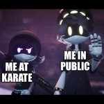 Murder Drones | ME IN PUBLIC; ME AT KARATE | image tagged in murder drones | made w/ Imgflip meme maker