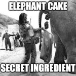 Elephant Poop Bad Day | ELEPHANT CAKE; SECRET INGREDIENT | image tagged in elephant poop bad day,elephant cake | made w/ Imgflip meme maker