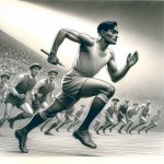 A man running a race in 1920s olympics