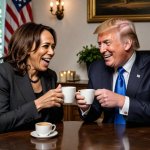 kamala and trump having coffee