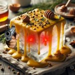 Angry block of ice covered in honey mustard