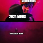 so relatable | MOD CREATORS; 2024 MODS; 2021/2020 M0DS | image tagged in hotel transylvania sad dracula | made w/ Imgflip meme maker