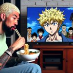 eminem eating deep fried ramen while watching anime meme