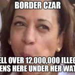 Kamala Harris | BORDER CZAR; WELL OVER 12,000,000 ILLEGAL ALIENS HERE UNDER HER WATCH | image tagged in kamala harris | made w/ Imgflip meme maker