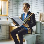 choir man sitting in toilet singing