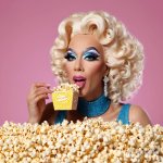 Drag queen eating Popcorn