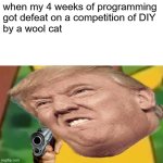 pain | when my 4 weeks of programming
got defeat on a competition of DIY 
by a wool cat | image tagged in memes,surprised pikachu,pain | made w/ Imgflip meme maker