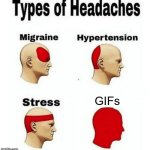 Types of Headaches meme | GIFs | image tagged in types of headaches meme | made w/ Imgflip meme maker