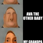 How dumb is my family | HOW DUMB IS MY FAMILY; MY DAD; ME; MY BROTHER; MILA THE BABY; AVA THE OTHER BABY; MY GRANDPA; MY GRANDMA; MY MOM; MY GREAT GRANDMA | image tagged in mr incredible becoming idiot template | made w/ Imgflip meme maker