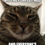 rizzler cat | WHEN YOU PULL OFF THE PERFECT RIZZ; AND EVERYONE'S CALLING YOU THE RIZZLER | image tagged in rizz,jawline | made w/ Imgflip meme maker