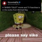 A skibidi toilet movie will be terrible. | image tagged in please say sike | made w/ Imgflip meme maker