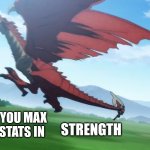 The Newbie Adventurer | STRENGTH; WHEN YOU MAX YOUR STATS IN | image tagged in the newbie adventurer | made w/ Imgflip meme maker