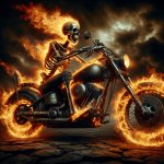 Burning Skeleton Riding a motorcycle