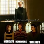 Always you three | SIBLINGS; MONDAYS; HOMEWORK | image tagged in always you three | made w/ Imgflip meme maker