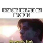 we won mr stark | THAT ONE TIME YOU GET; HACKERS | image tagged in we won mr stark | made w/ Imgflip meme maker