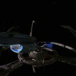 USS Voyager In Front Of Deep Space Nine