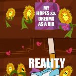 SHIT! | MY HOPES && DREAMS AS A KID; REALITY | image tagged in oops,fosters home for imaginary friends,reality,memes,meme template | made w/ Imgflip meme maker