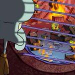 Squidward watching the world burn