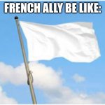 White flag | FRENCH ALLY BE LIKE: | image tagged in white flag,france,surrender,memes,europe,european union | made w/ Imgflip meme maker