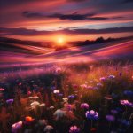 Wildflower field at sunset