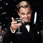 Leonardo DiCaprio raising a glass in "The Great Gatsby"