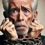 confused old man with chains