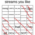 streams you like bingo | image tagged in streams you like bingo | made w/ Imgflip meme maker